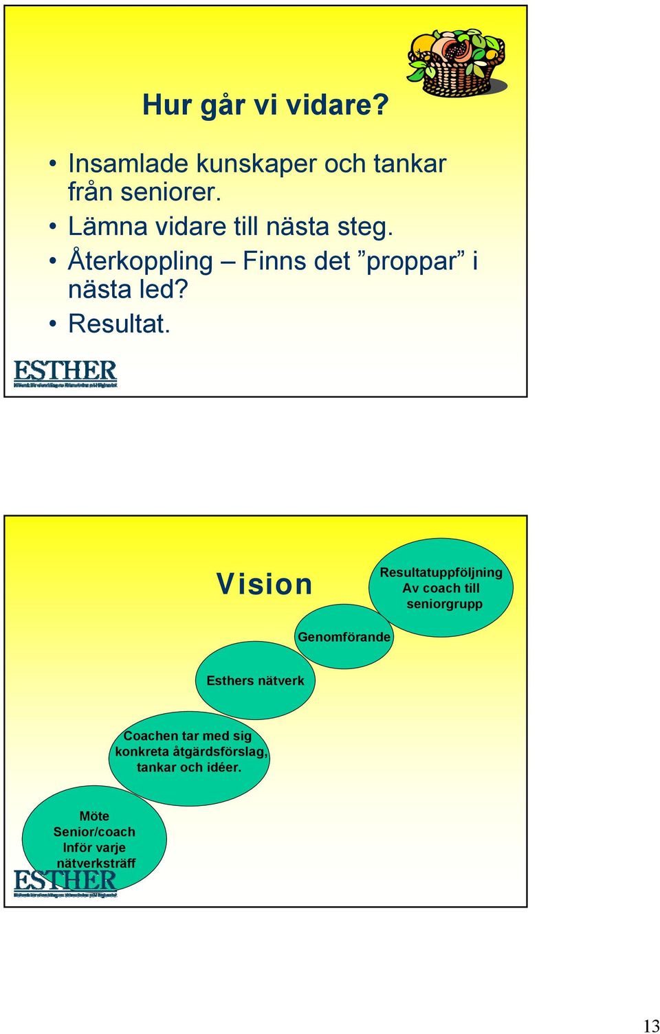 Vision Resultatuppföljning Av coach till seniorgrupp Genomförande Esthers nätverk