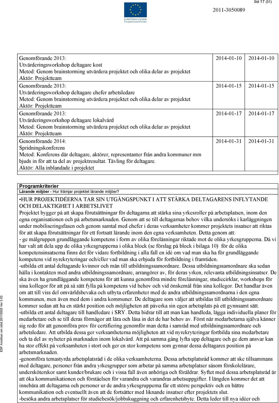 av projektet Aktör: Projektteam Genomförande 2014: Spridningskonferens Metod: Konferens där deltagare, aktörer, representanter från andra kommuner mm bjuds in för att ta del av projektresultat.