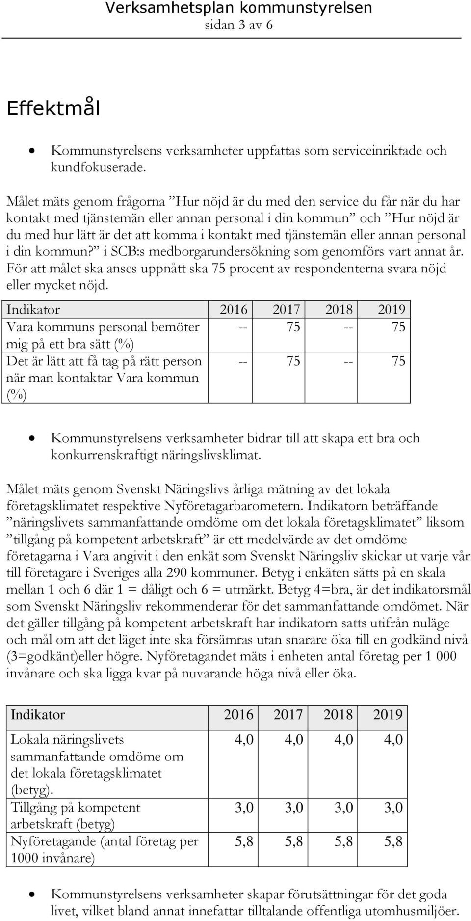 tjänstemän eller annan personal i din kommun? i SCB:s medborgarundersökning som genomförs vart annat år. För att målet ska anses uppnått ska 75 procent av respondenterna svara nöjd eller mycket nöjd.