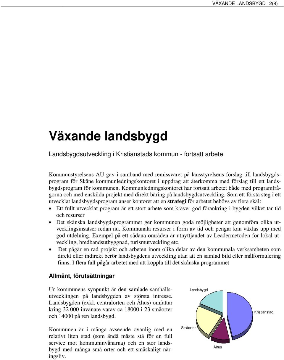 Kommunledningskontoret har fortsatt arbetet både med programfrågorna och med enskilda projekt med direkt bäring på landsbygdsutveckling.