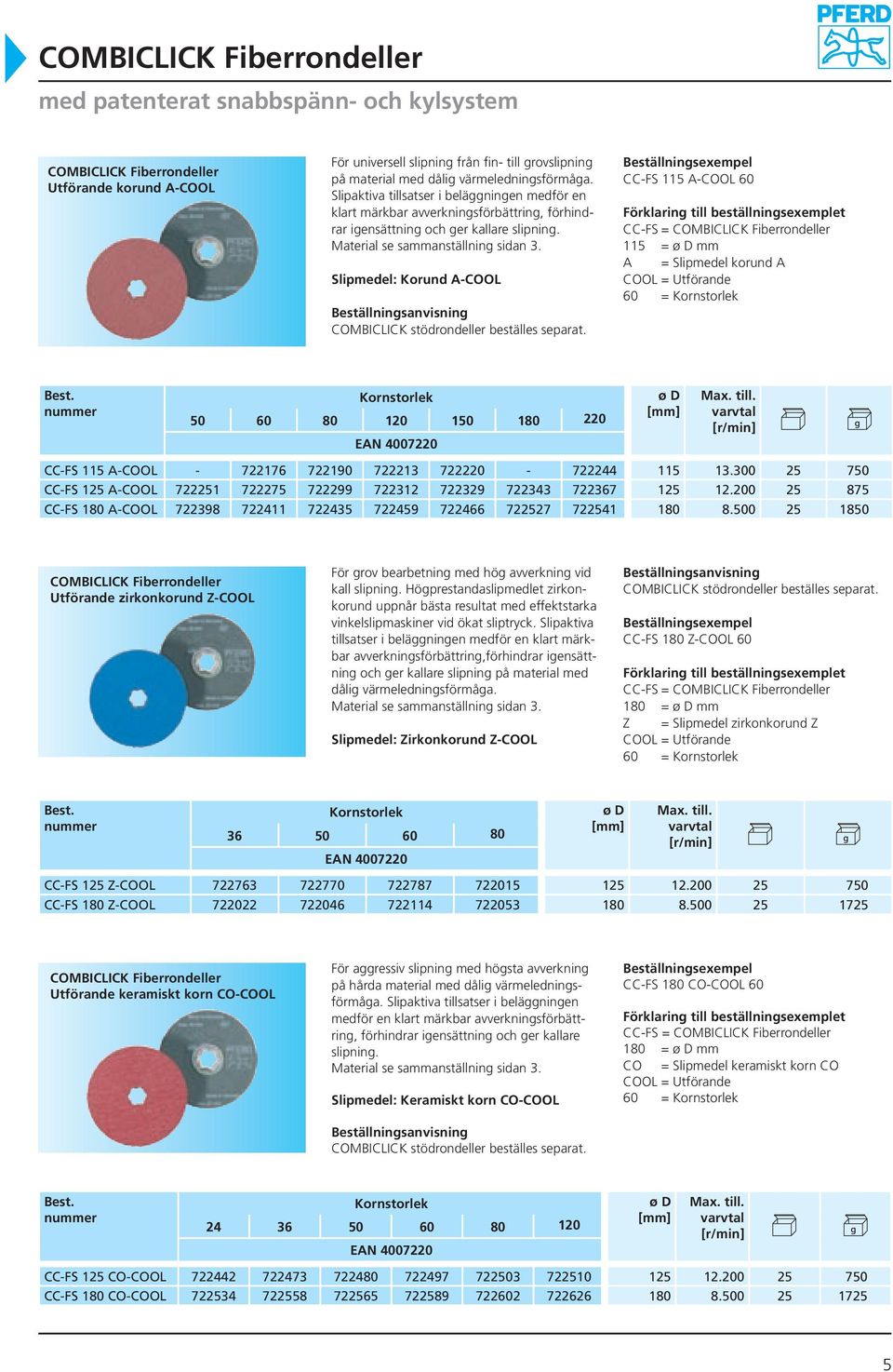 Slipmedel: Korund A-COOL CC-FS 115 A-COOL 60 115 = mm A = Slipmedel korund A COOL = Utförande 50 60 80 120 150 180 220 CC-FS 115 A-COOL - 722176 722190 722213 722220-722244 115 13.