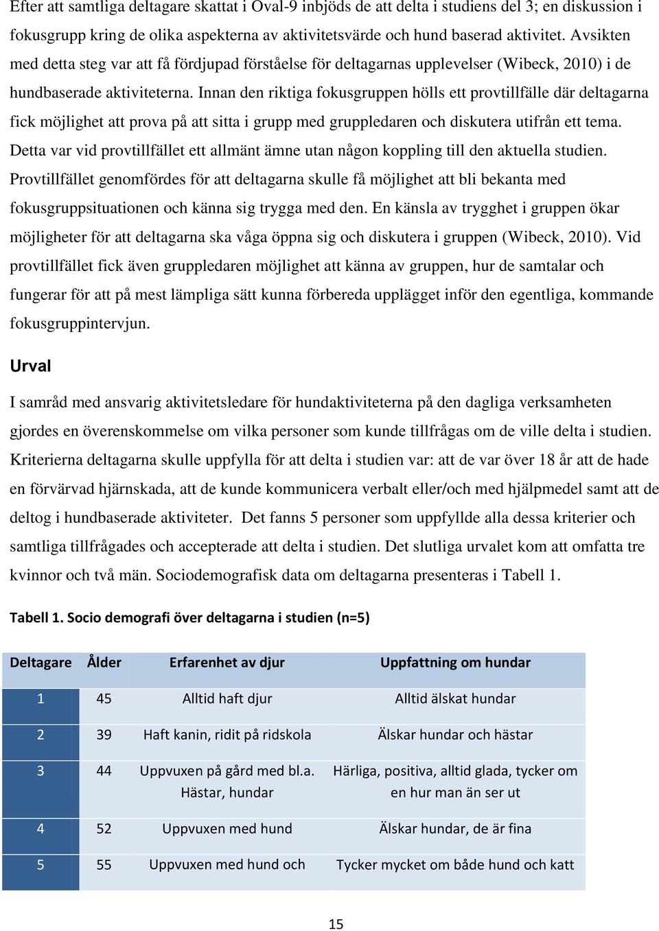 Innan den riktiga fokusgruppen hölls ett provtillfälle där deltagarna fick möjlighet att prova på att sitta i grupp med gruppledaren och diskutera utifrån ett tema.