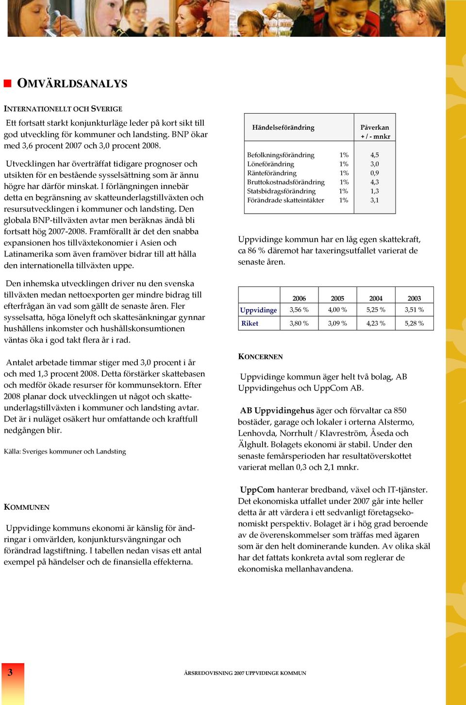 I förlängningen innebär detta en begränsning av satteunderlagstillväxten och resursutveclingen i ouner och landsting. Den globala BNP-tillväxten avtar men beränas ändå bli fortsatt hög 2007-2008.