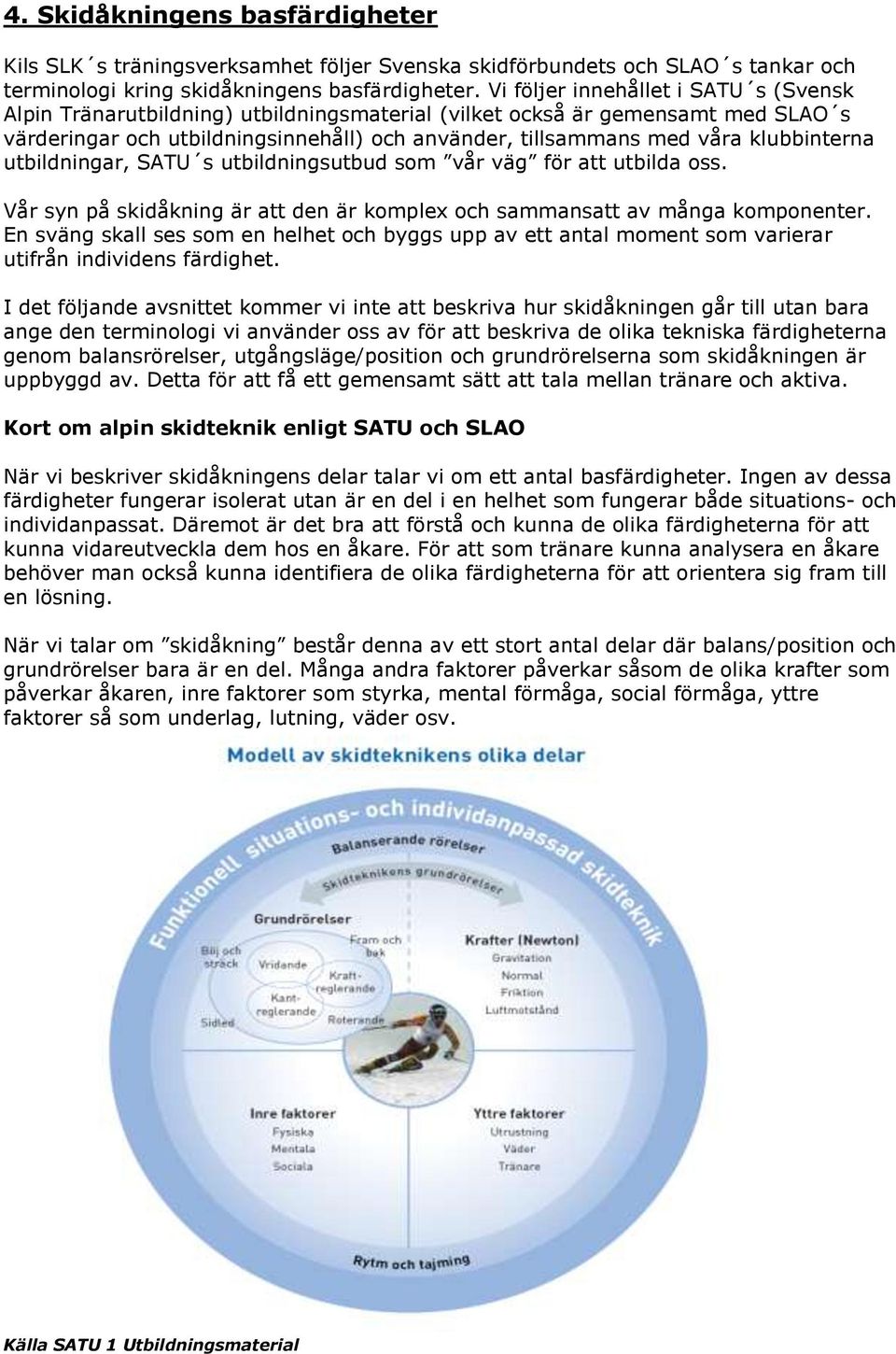 klubbinterna utbildningar, SATU s utbildningsutbud som vår väg för att utbilda oss. Vår syn på skidåkning är att den är komplex och sammansatt av många komponenter.