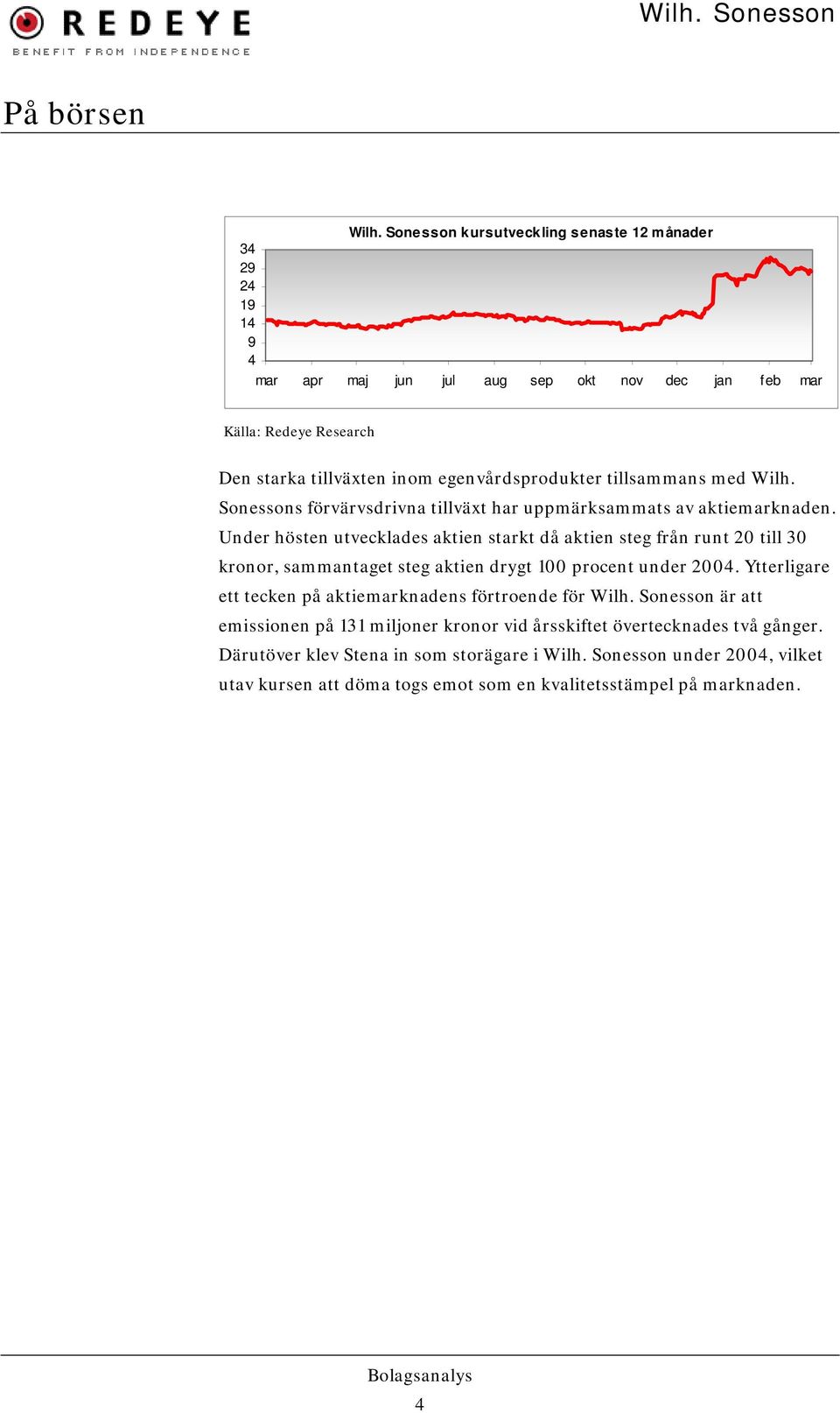 egenvårdsprodukter tillsammans med Wilh. Sonessons förvärvsdrivna tillväxt har uppmärksammats av aktiemarknaden.