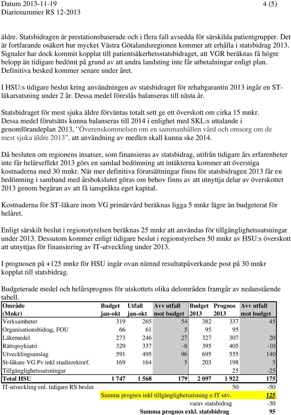 Signaler har dock kommit kopplat till patientsäkerhetsstatsbidraget, att VGR beräknas få högre belopp än tidigare bedömt på grund av att andra landsting inte får utbetalningar enligt plan.