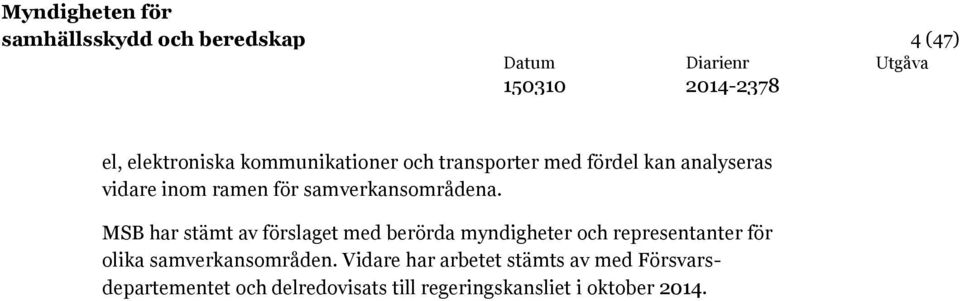 MSB har stämt av förslaget med berörda myndigheter och representanter för olika