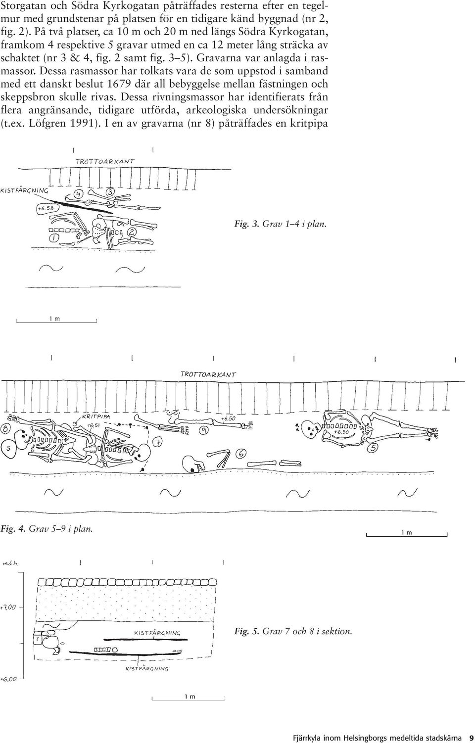 Gravarna var anlagda i rasmassor. Dessa rasmassor har tolkats vara de som uppstod i samband med ett danskt beslut 1679 där all bebyggelse mellan fästningen och skeppsbron skulle rivas.