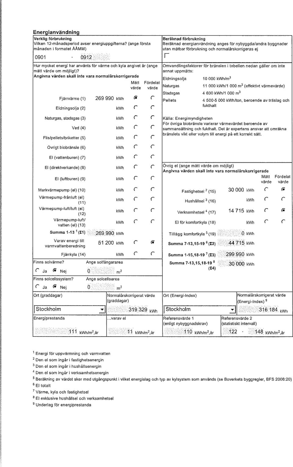 (3) Ved (4) Flis/pellets/bikette (5) Övigt biobåinsle (6) El (vattenbuen) (7) El (diektvekande) (8) El (luftbuen) (9) Makvämepump (el) (1 0) Vämepump-fånluft (el) (1 1) VämepumpJuft/luft (el) (12\