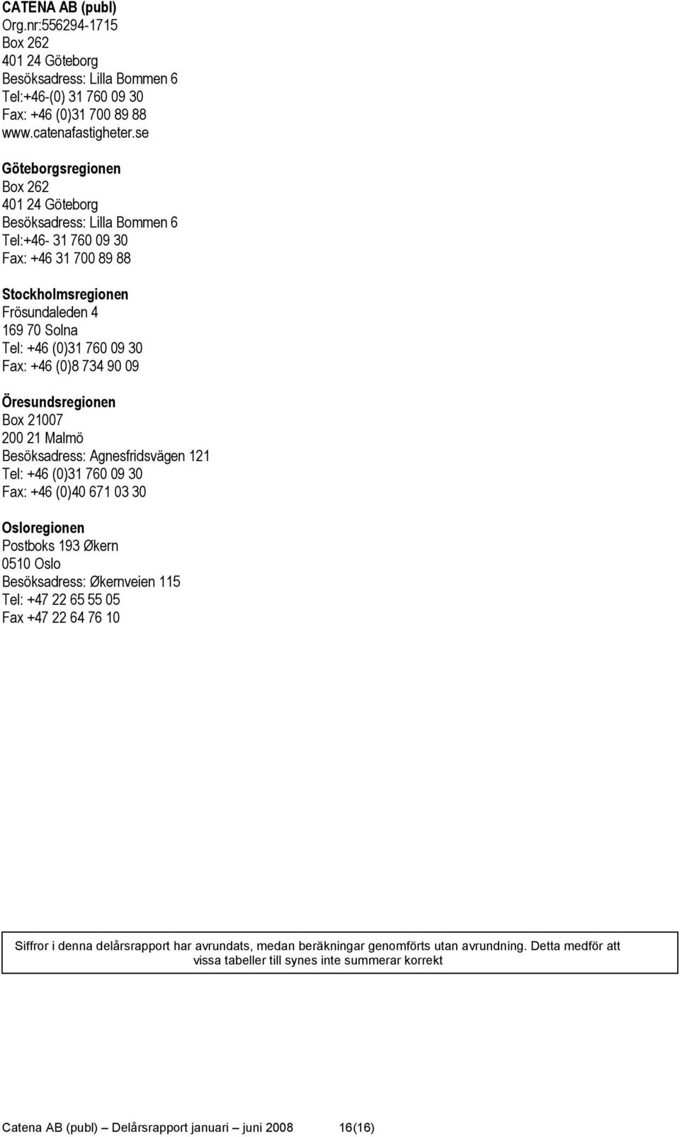 (0)8 734 90 09 Öresundsregionen Box 21007 200 21 Malmö Besöksadress: Agnesfridsvägen 121 Tel: +46 (0)31 760 09 30 Fax: +46 (0)40 671 03 30 Osloregionen Postboks 193 Økern 0510 Oslo Besöksadress: