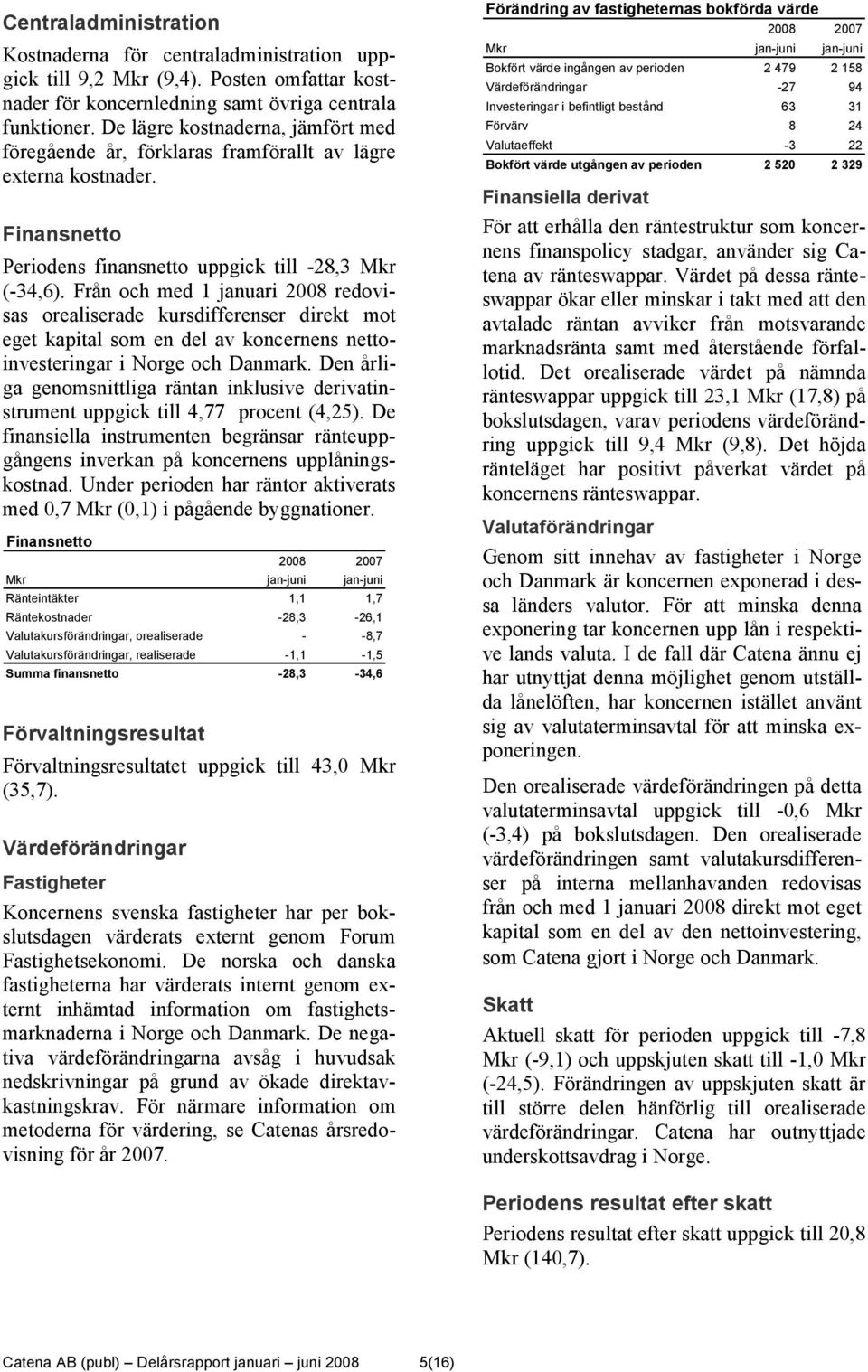 Från och med 1 januari 2008 redovisas orealiserade kursdifferenser direkt mot eget kapital som en del av koncernens nettoinvesteringar i Norge och Danmark.