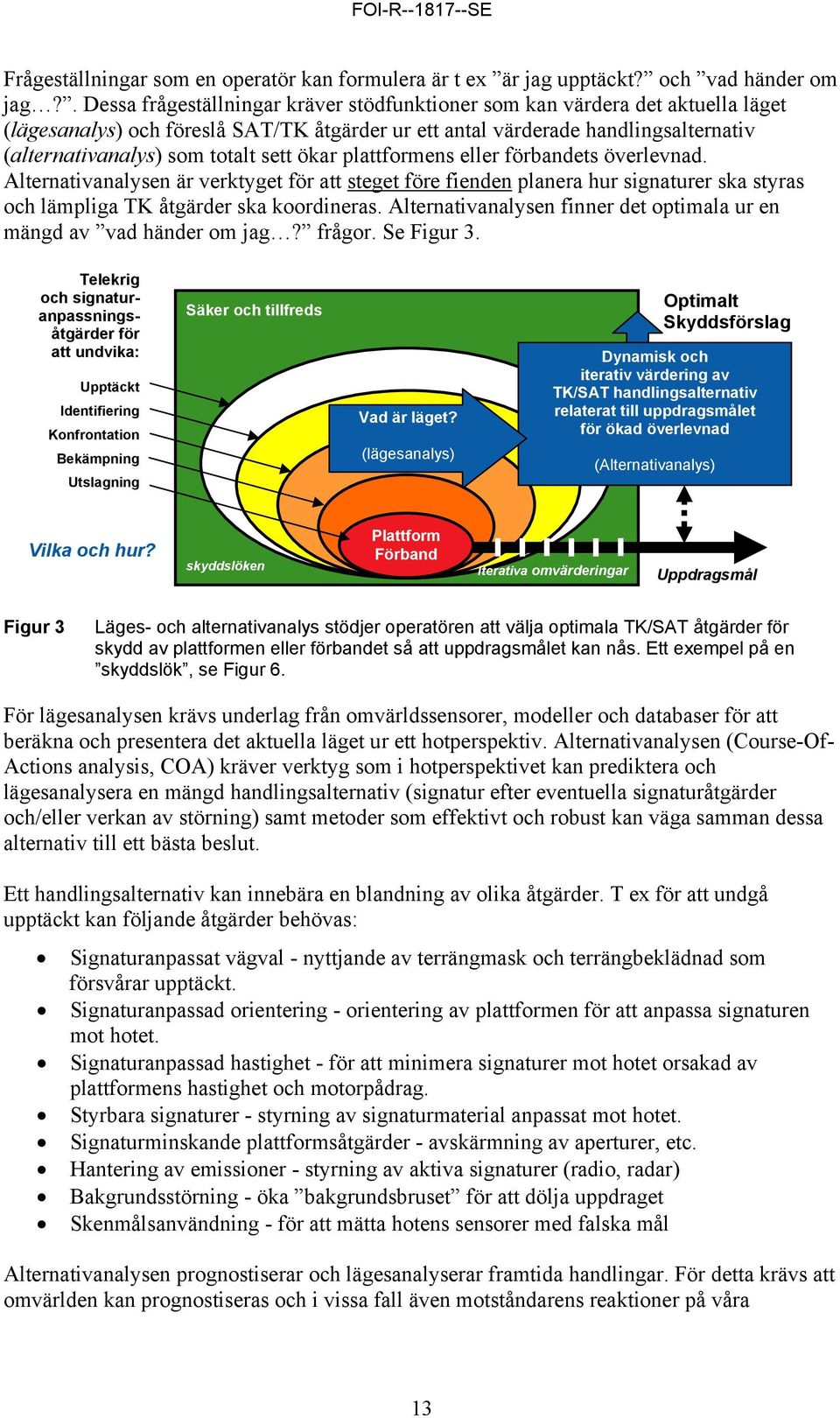 sett ökar plattformens eller förbandets överlevnad. Alternativanalysen är verktyget för att steget före fienden planera hur signaturer ska styras och lämpliga TK åtgärder ska koordineras.