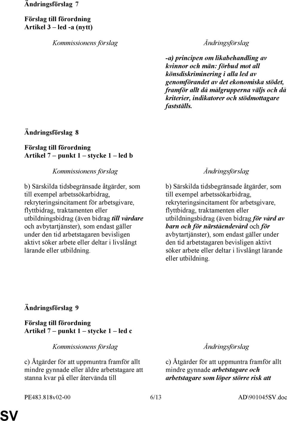 8 Artikel 7 punkt 1 stycke 1 led b b) Särskilda tidsbegränsade åtgärder, som till exempel arbetssökarbidrag, rekryteringsincitament för arbetsgivare, flyttbidrag, traktamenten eller utbildningsbidrag