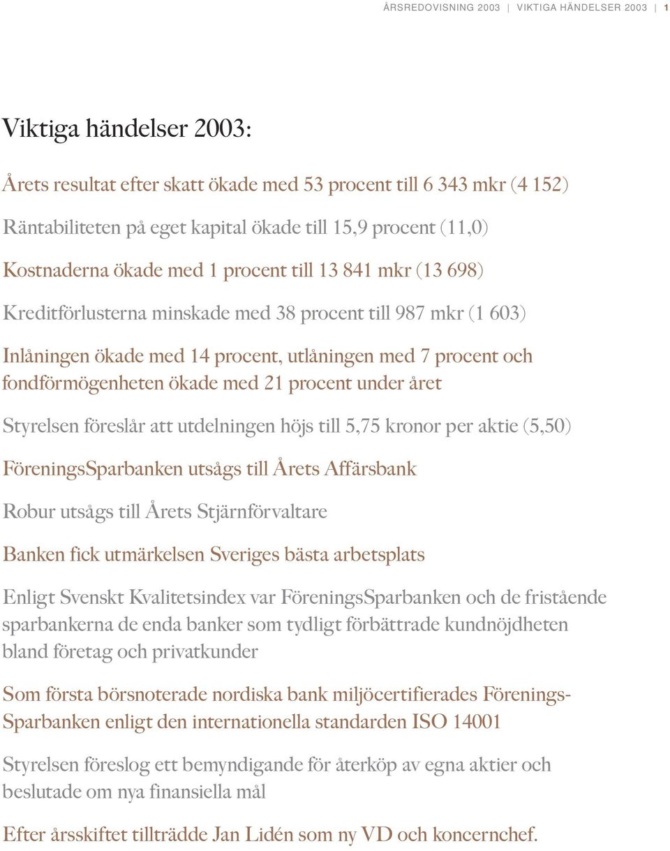 fondförmögenheten ökade med 21 procent under året Styrelsen föreslår att utdelningen höjs till 5,75 kronor per aktie (5,50) FöreningsSparbanken utsågs till Årets Affärsbank Robur utsågs till Årets