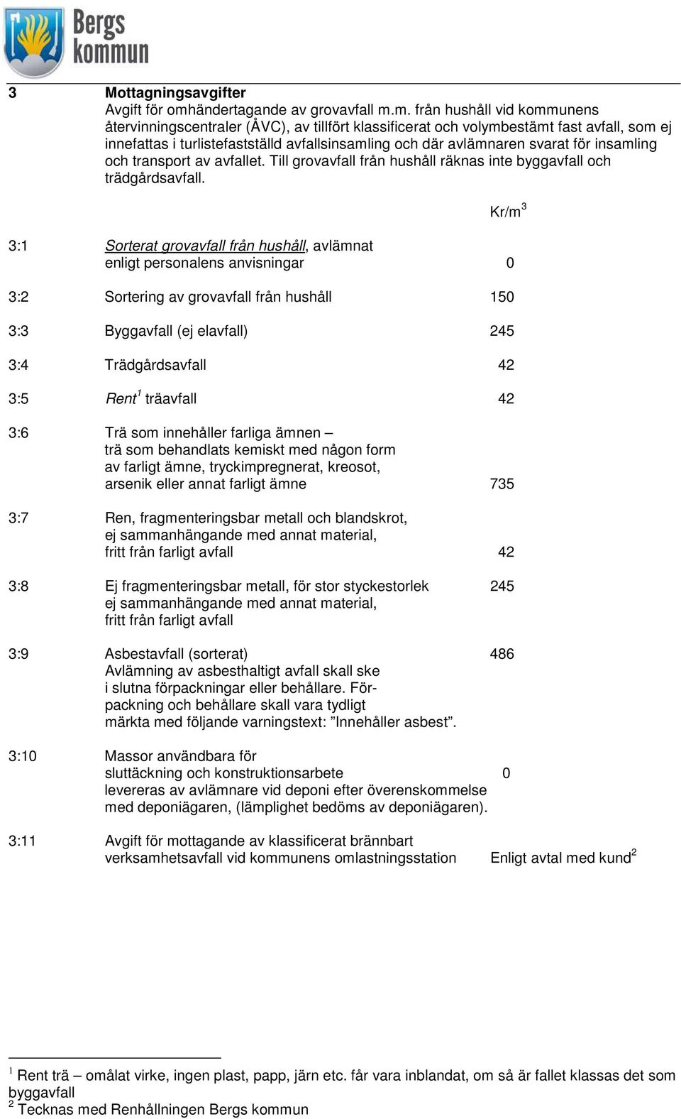 m. från hushåll vid kommunens återvinningscentraler (ÅVC), av tillfört klassificerat och volymbestämt fast avfall, som ej innefattas i turlistefastställd avfallsinsamling och där avlämnaren svarat