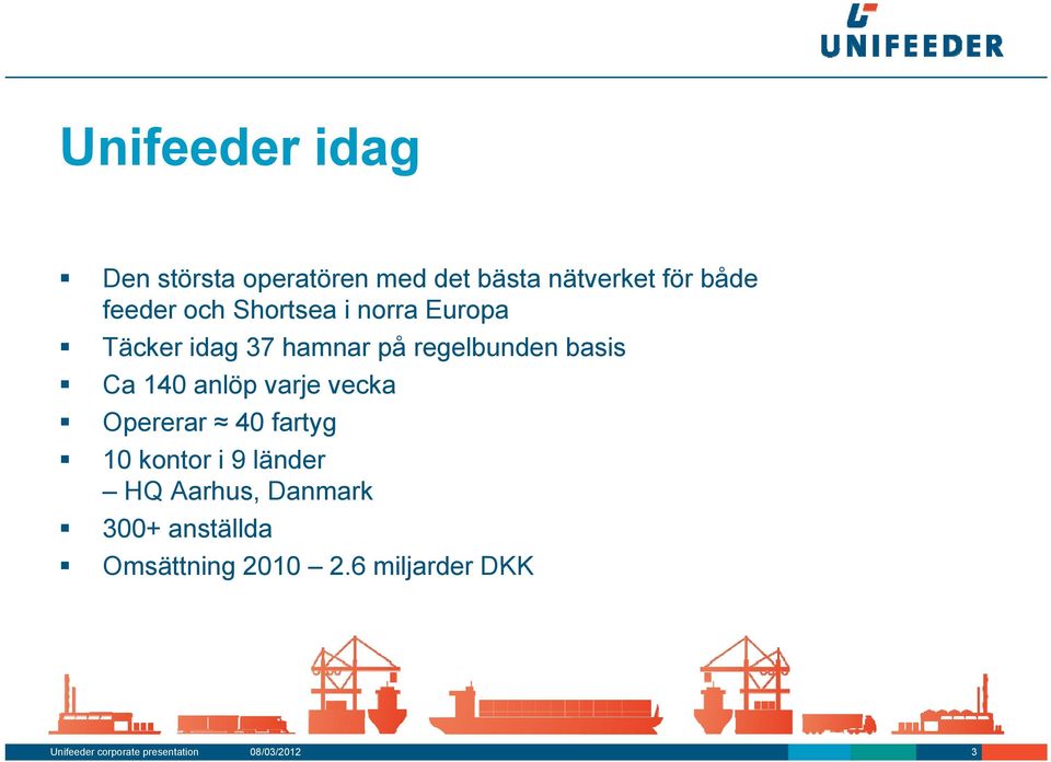 anlöp varje vecka Opererar 40 fartyg 10 kontor i 9 länder HQ Aarhus, Danmark 300+