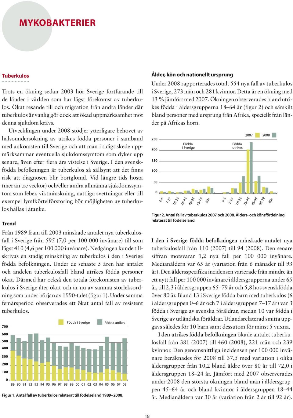 Utvecklingen under 2008 stödjer ytterligare behovet av hälsoundersökning av utrikes födda personer i samband med ankomsten till Sverige och att man i tidigt skede uppmärksammar eventuella