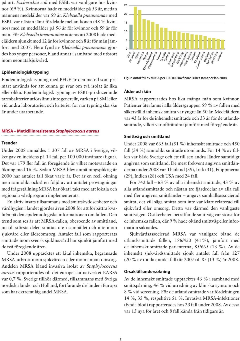 För Klebsiella pneumoniae noteras att 2008 hade medelåldern sjunkit med 12 år för kvinnor och 8 år för män jämfört med 2007.