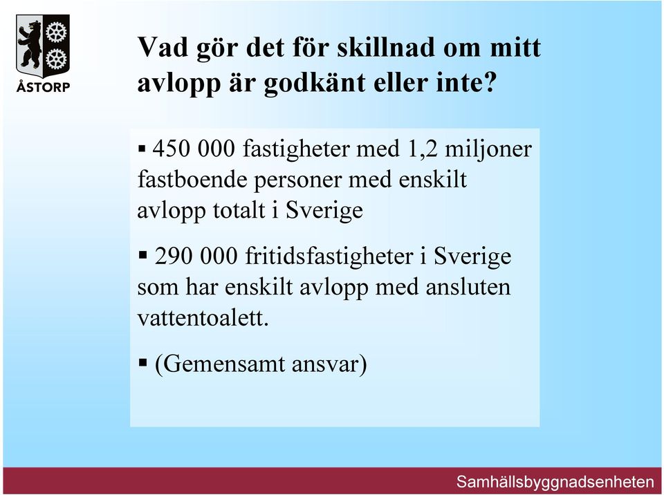 enskilt avlopp totalt i Sverige 290 000 fritidsfastigheter i