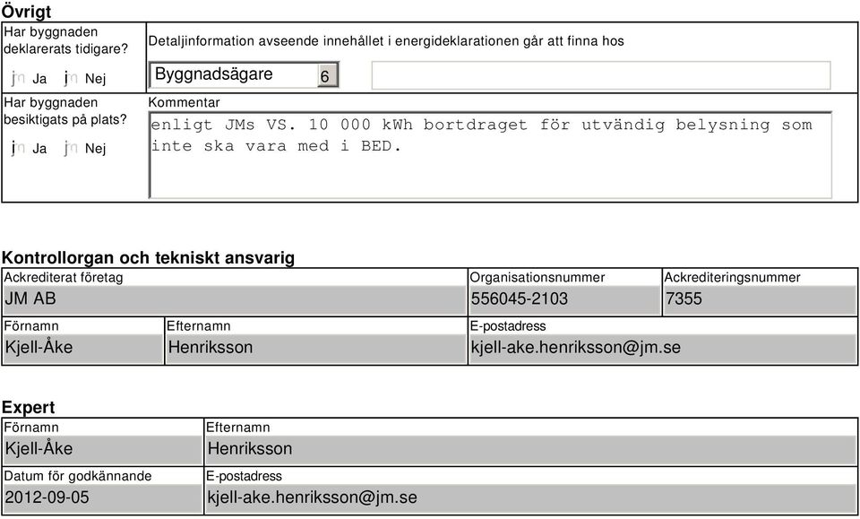 10 000 bortdraget för utvändig belysning som inte ska vara med i BED.