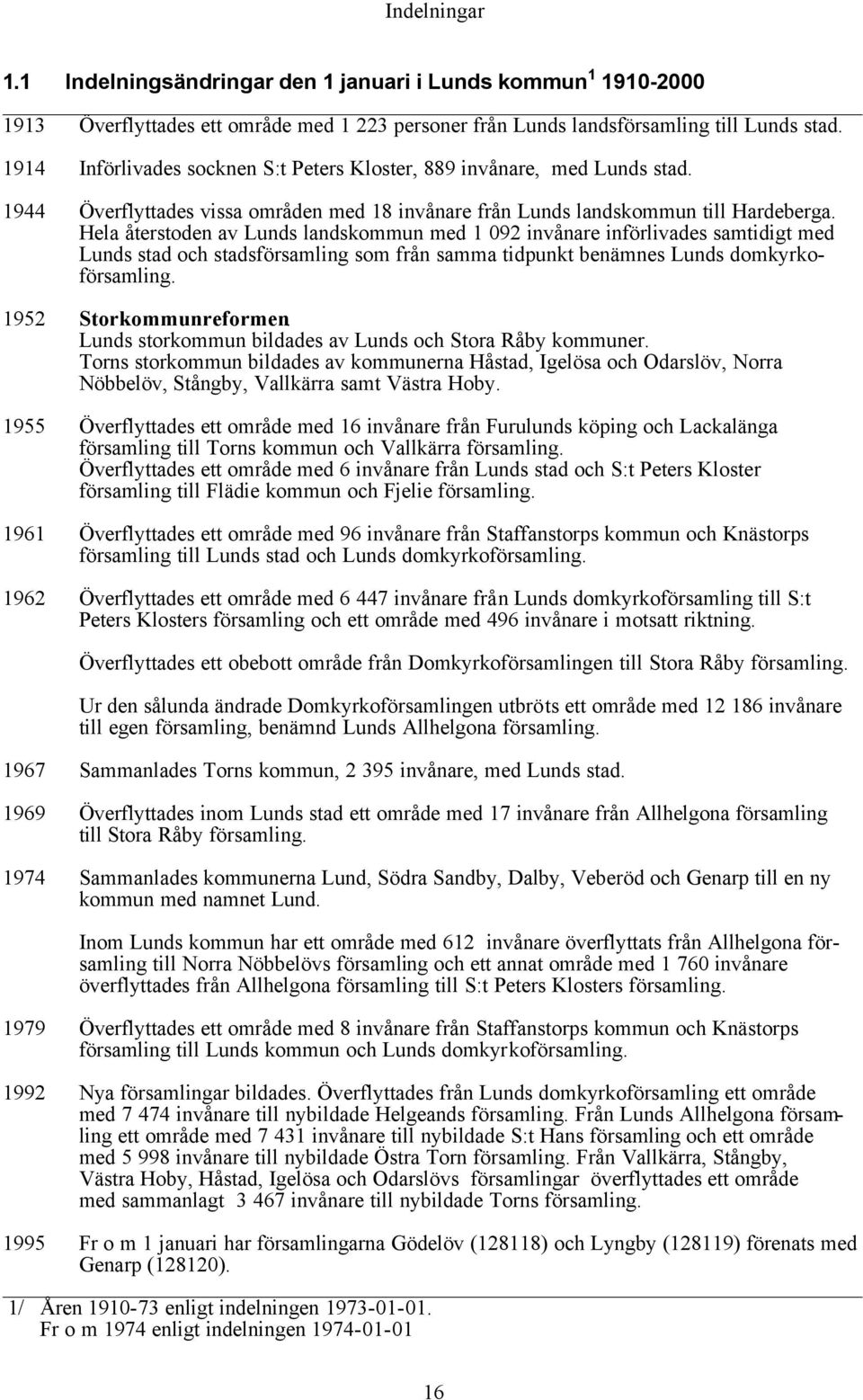 Hela återstoden av Lunds landskommun med 1 092 invånare införlivades samtidigt med Lunds stad och stadsförsamling som från samma tidpunkt benämnes Lunds domkyrkoförsamling. 1952 Storkommunreformen.