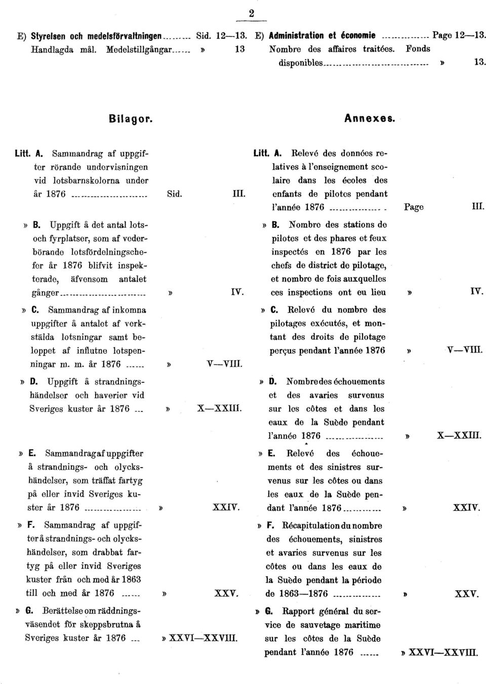 Uppgift å det antal lotsoch fyrplatser, som af vederbörande lotsfördelningschefer år 1876 blifvit inspekterade, äfvensom antalet gånger» IV.» C.