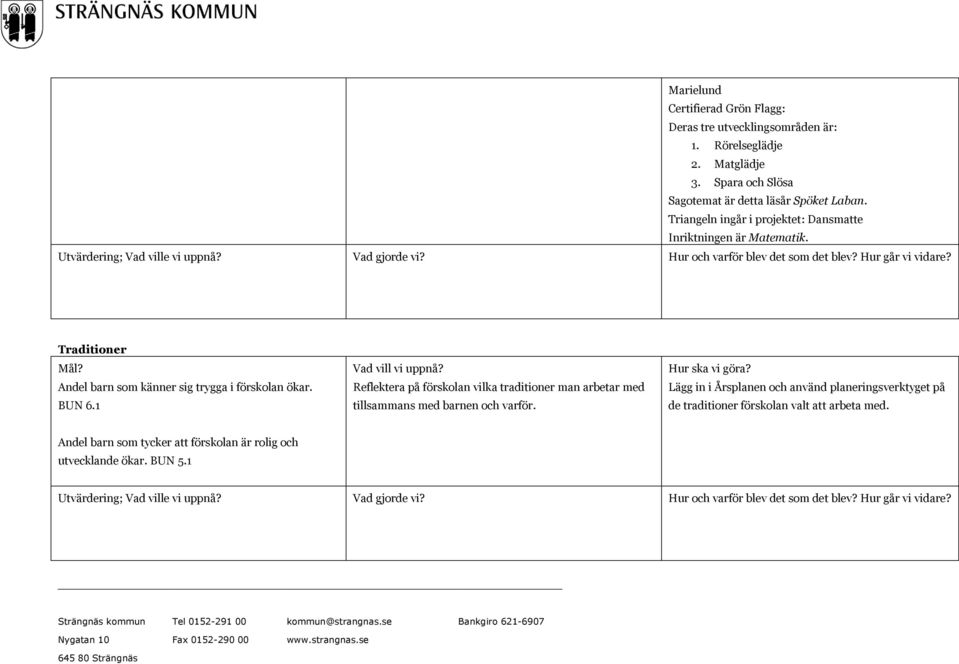 Traditioner Andel barn som känner sig trygga i förskolan ökar. BUN 6.