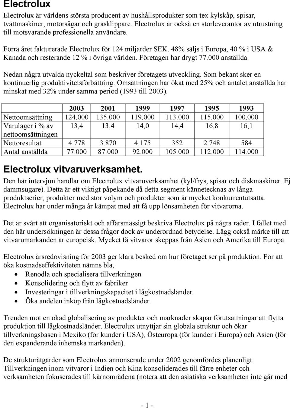 48% säljs i Europa, 40 % i USA & Kanada och resterande 12 % i övriga världen. Företagen har drygt 77.000 anställda. Nedan några utvalda nyckeltal som beskriver företagets utveckling.