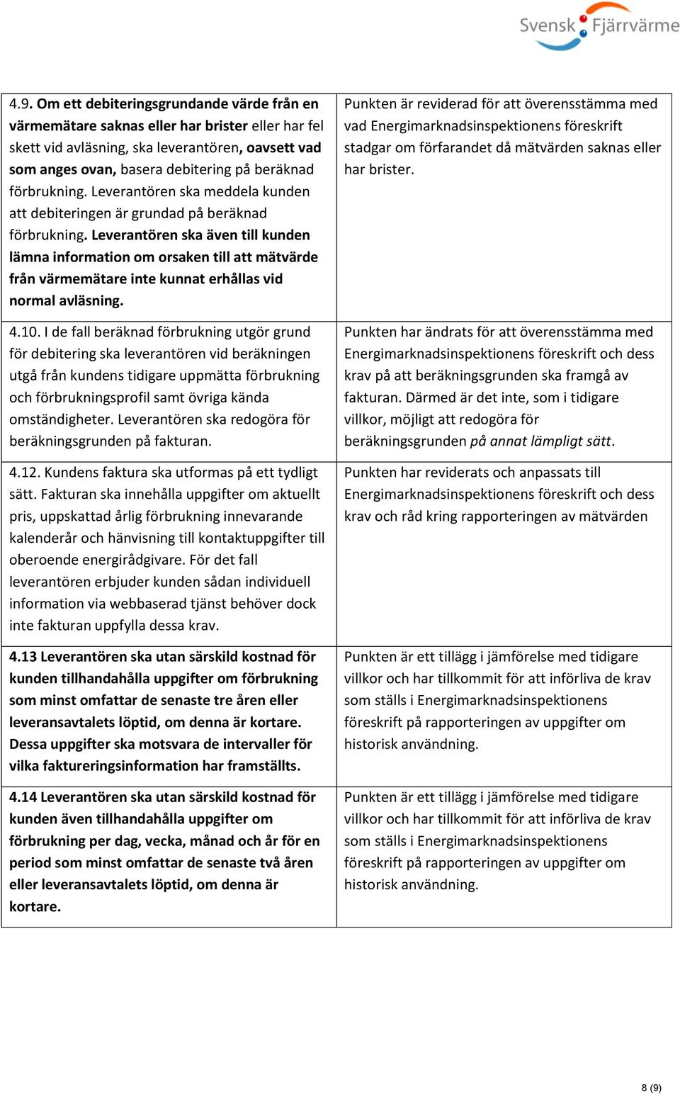 Leverantören ska även till kunden lämna information om orsaken till att mätvärde från värmemätare inte kunnat erhållas vid normal avläsning. 4.10.