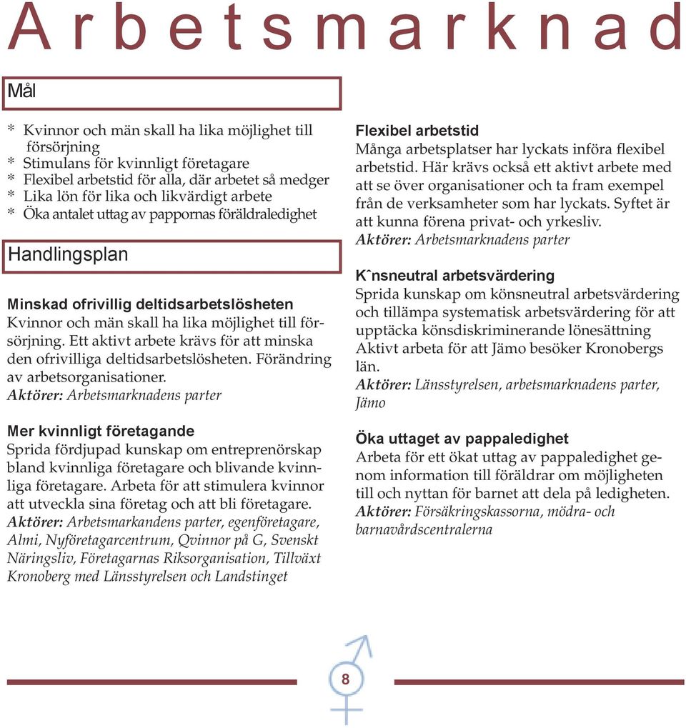 Ett aktivt arbete krävs för att minska den ofrivilliga deltidsarbetslösheten. Förändring av arbetsorganisationer.