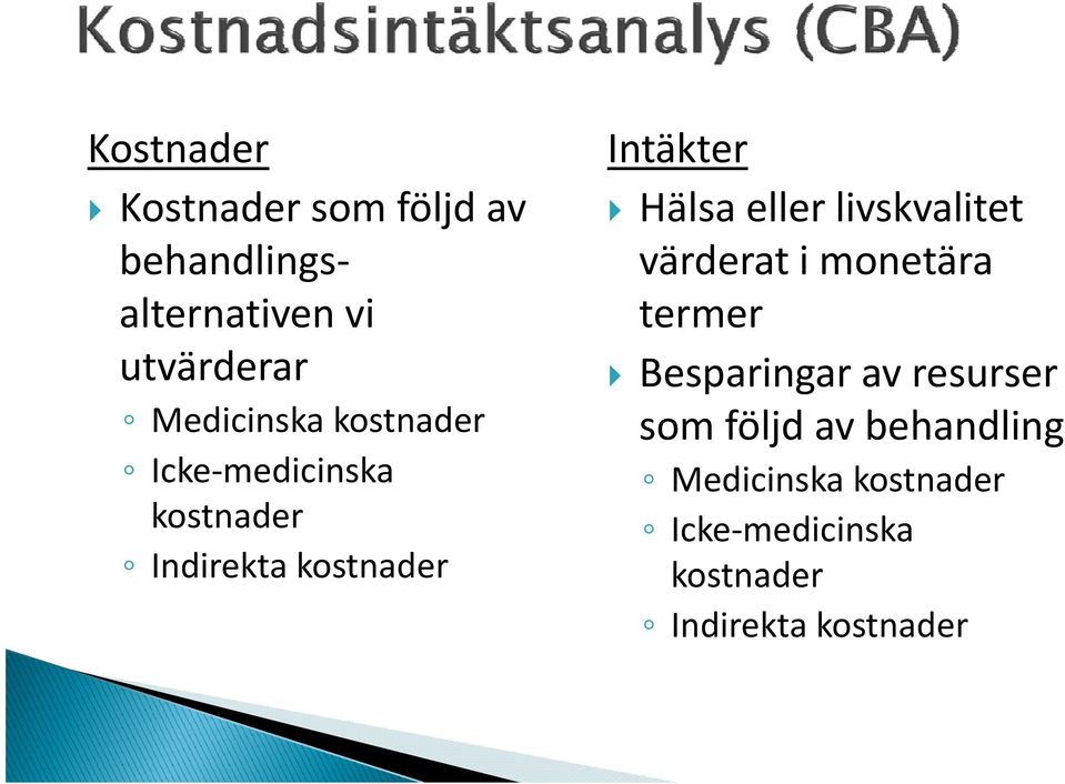 Hälsa eller livskvalitet värderat äd ti monetära termer Besparingar av resurser