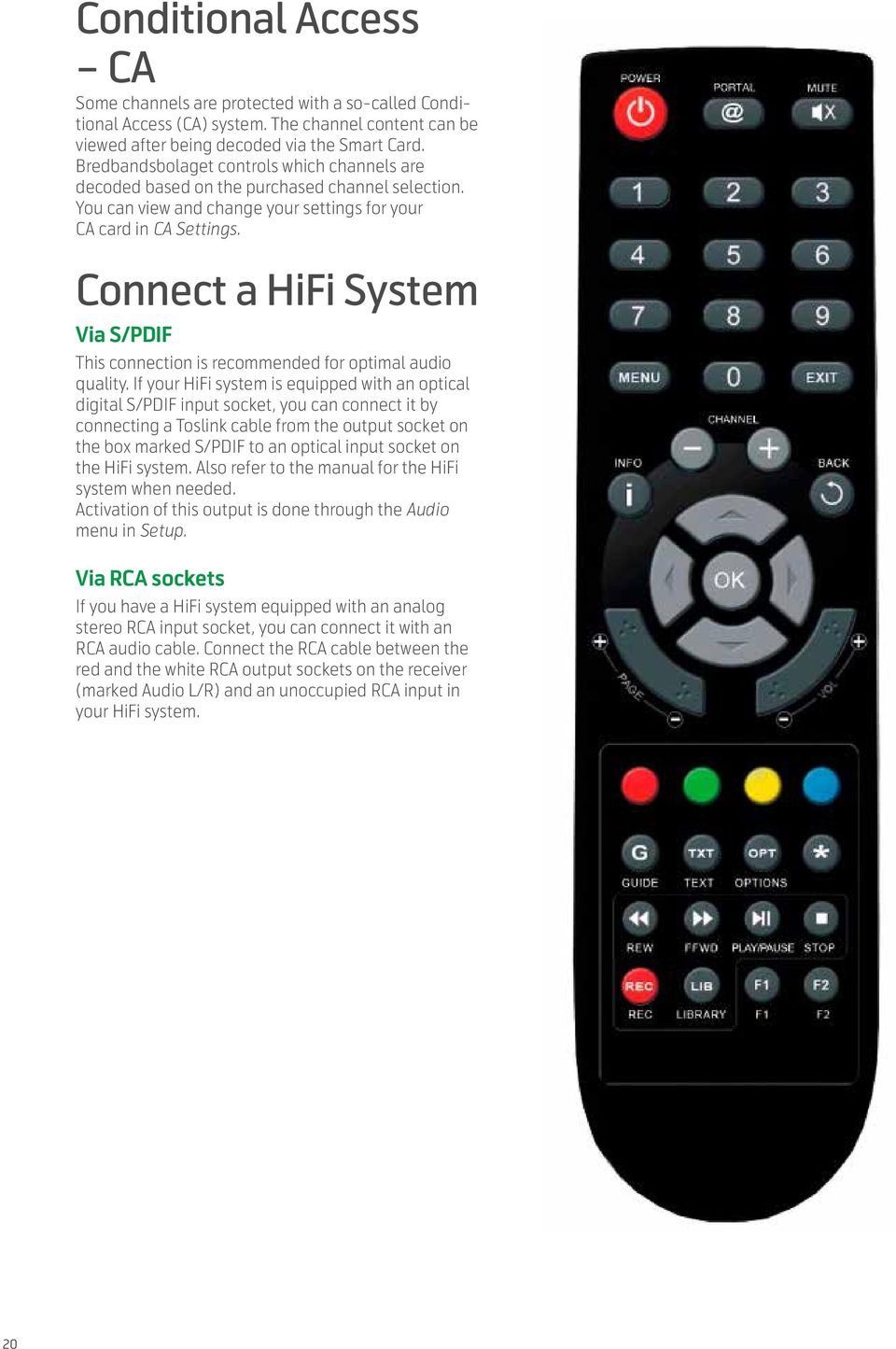 Connect a HiFi System Via S/PDIF This connection is recommended for optimal audio quality.