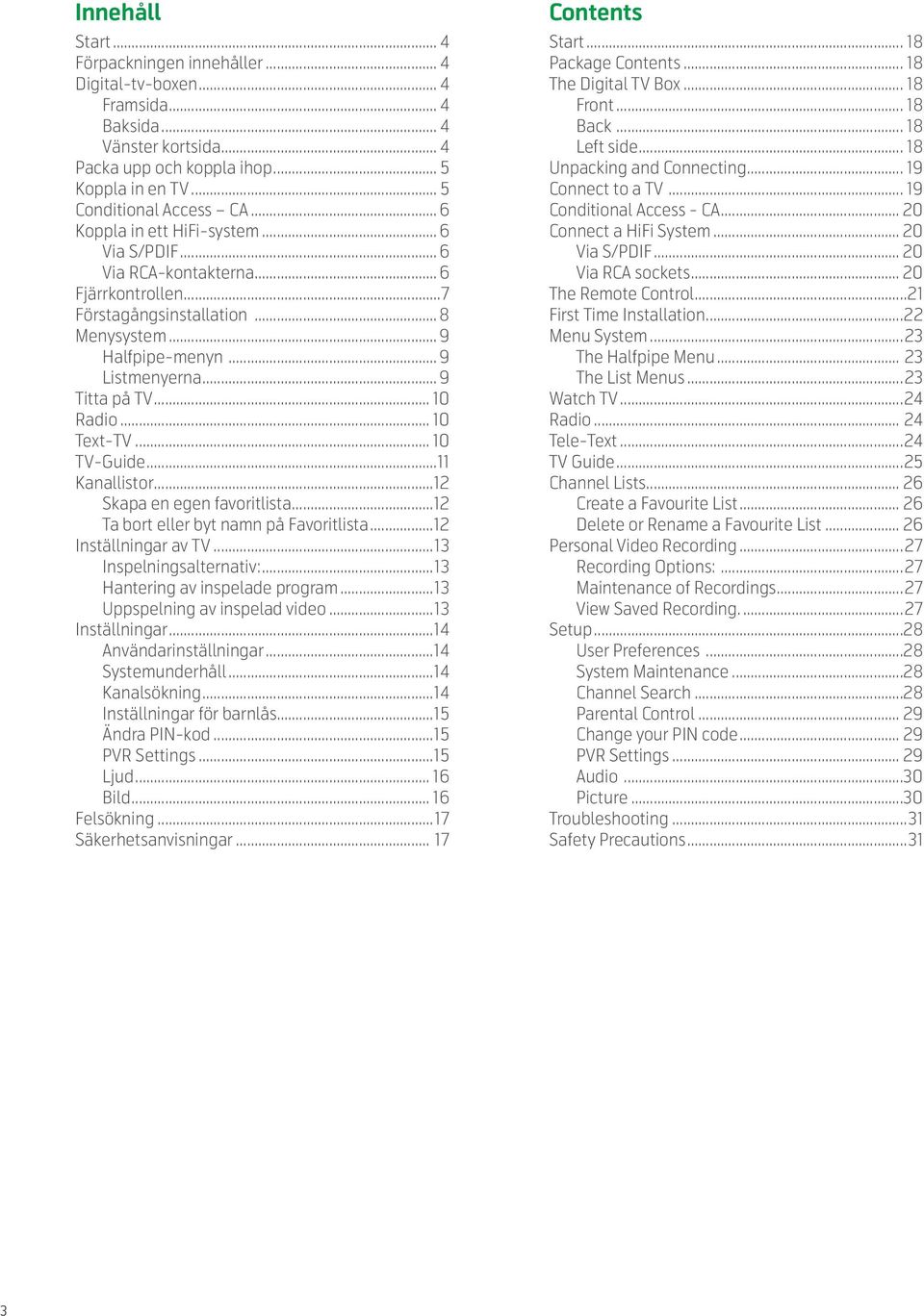 .. 10 Radio... 10 Text-TV... 10 TV-Guide...11 Kanallistor...12 Skapa en egen favoritlista...12 Ta bort eller byt namn på Favoritlista...12 Inställningar av TV...13 Inspelningsalternativ:.