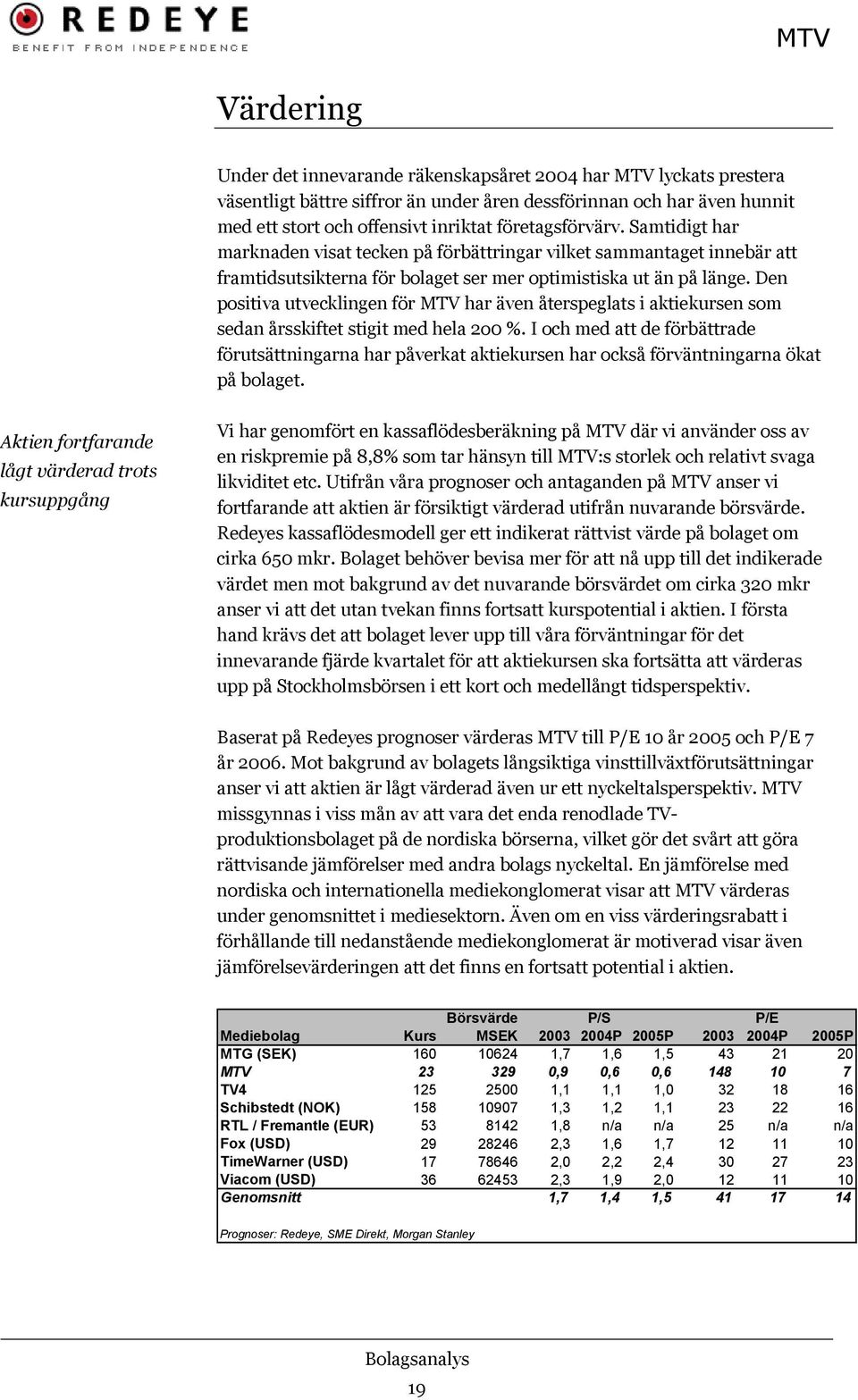 Den positiva utvecklingen för MTV har även återspeglats i aktiekursen som sedan årsskiftet stigit med hela 2o0 %.