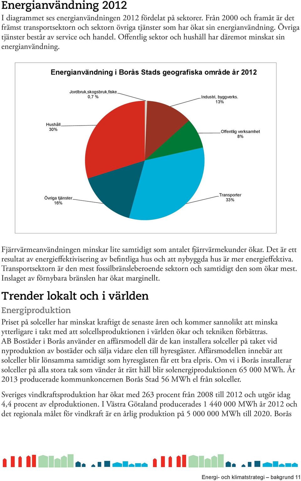 Energianvändning i Borås Stads geografiska område år 2012 Jordbruk,skogsbruk,fiske 0,7 % Industri, byggverks.