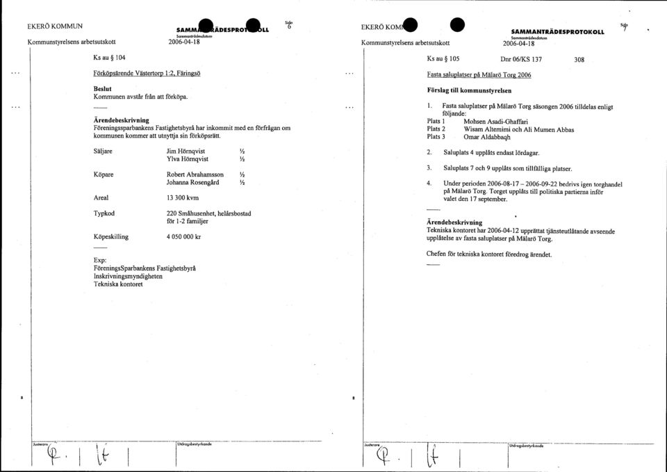 Säljare Jim Hömgvist Ylva Hörngvist Köpare Robert Abrahamsson Johanna Rosengård Areal 13 300 kvm Typkod 220 Småhusenhet, helårsbostad för 1-2 familjer Köpeskilling 4 050 000 kr FöreningsSparbankens