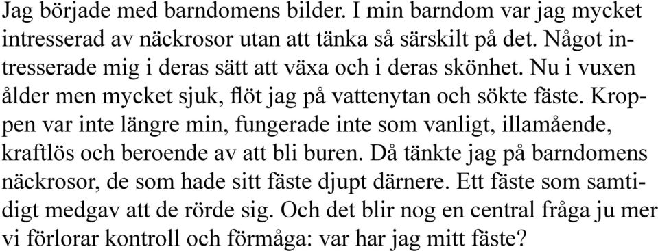 Kroppen var inte längre min, fungerade inte som vanligt, illamående, kraftlös och beroende av att bli buren.