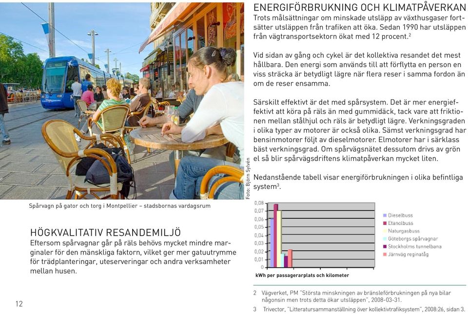 Den energi som används till att förflytta en person en viss sträcka är betydligt lägre när flera reser i samma fordon än om de reser ensamma.