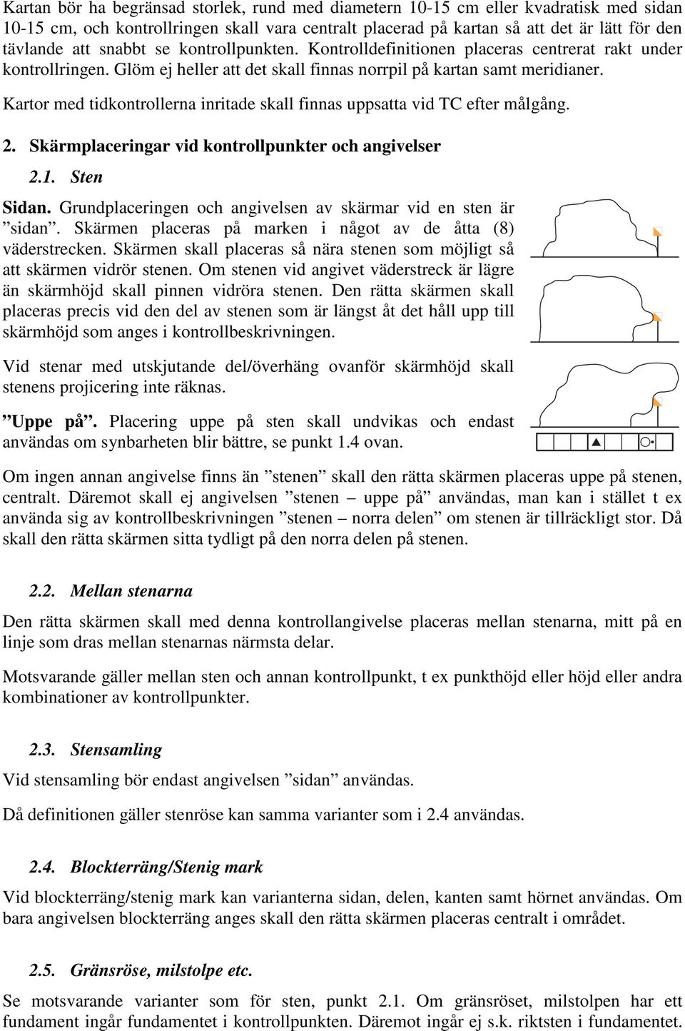 Kartor med tidkontrollerna inritade skall finnas uppsatta vid TC efter målgång. 2. Skärmplaceringar vid kontrollpunkter och angivelser 2.1. Sten Sidan.