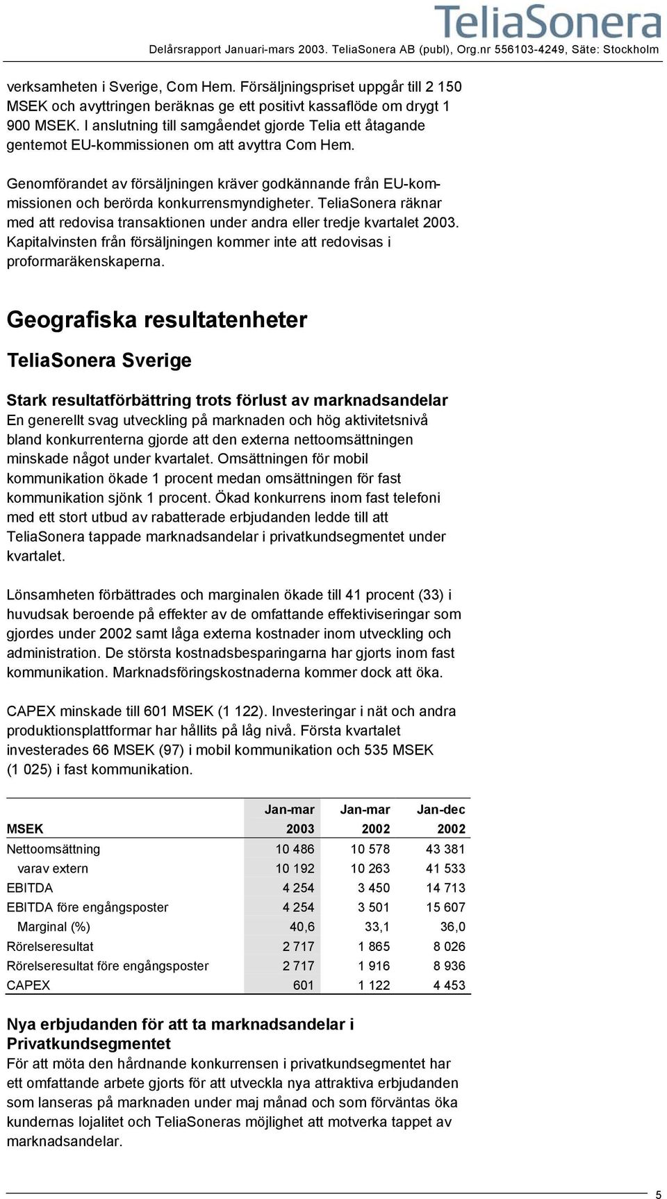 I anslutning till samgåendet gjorde Telia ett åtagande gentemot EU-kommissionen om att avyttra Com Hem.