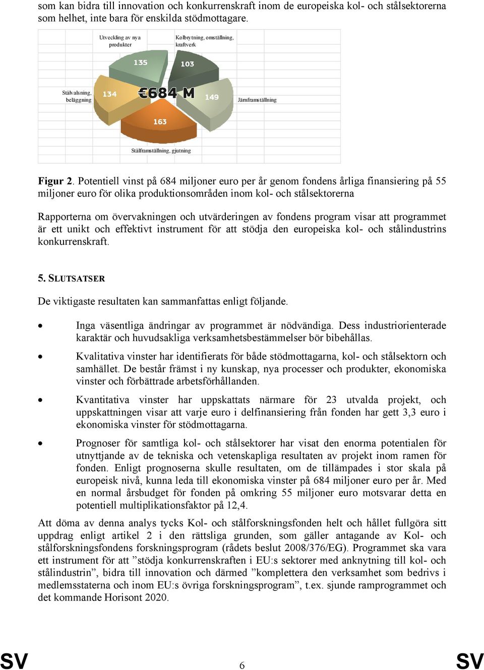 Potentiell vinst på 684 miljoner euro per år genom fondens årliga finansiering på 55 miljoner euro för olika produktionsområden inom kol- och stålsektorerna Rapporterna om övervakningen och