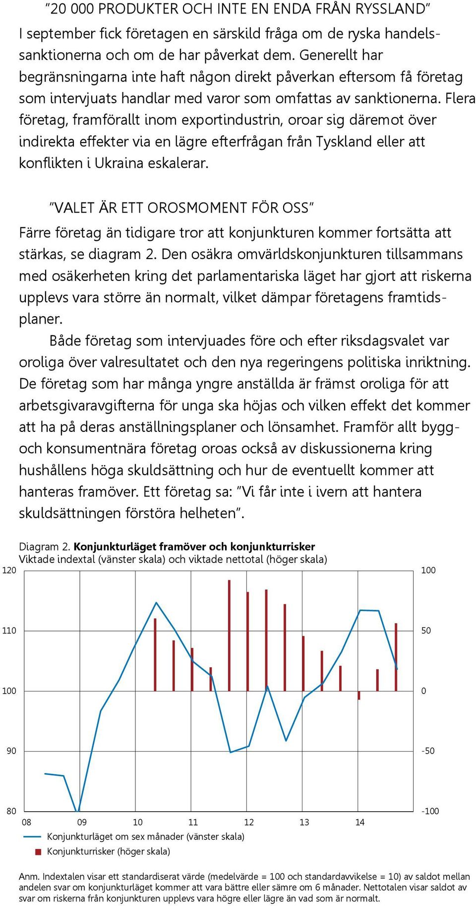 Flera företag, framförallt inom exportindustrin, oroar sig däremot över indirekta effekter via en lägre efterfrågan från Tyskland eller att konflikten i Ukraina eskalerar.