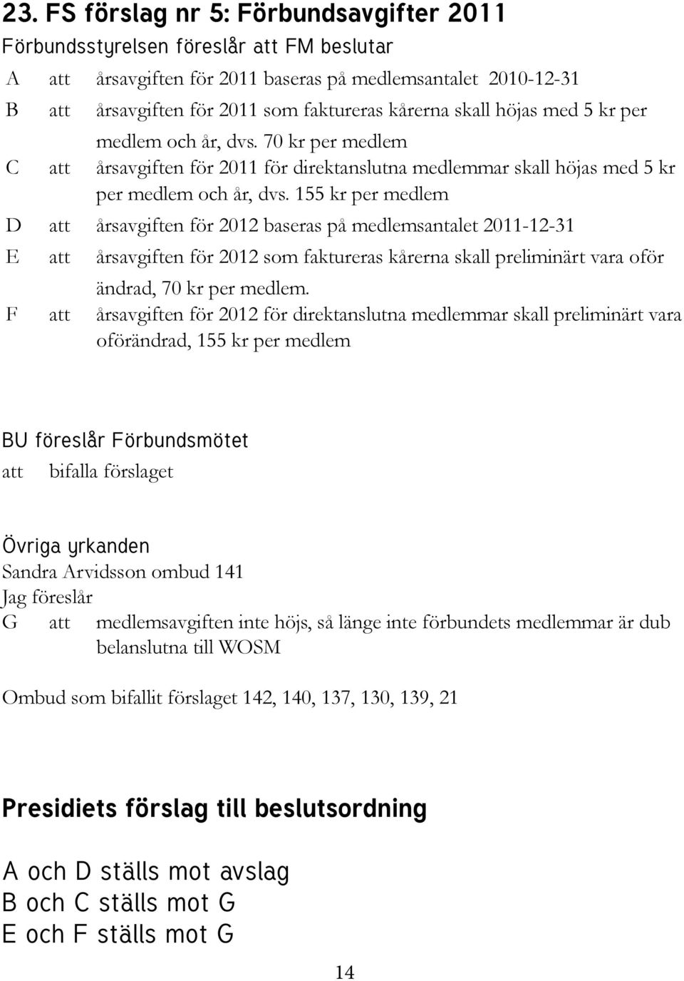 155 kr per medlem D att årsavgiften för 2012 baseras på medlemsantalet 2011-12-31 E att årsavgiften för 2012 som faktureras kårerna skall preliminärt vara oför ändrad, 70 kr per medlem.