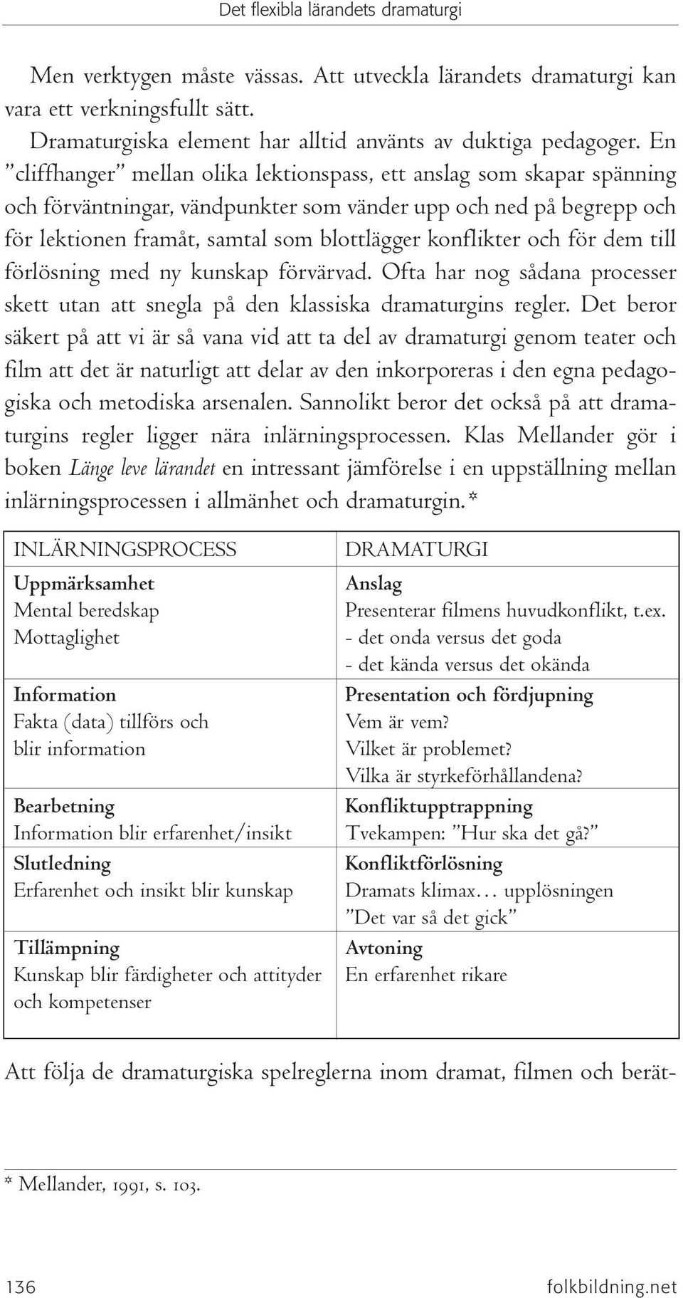 och för dem till förlösning med ny kunskap förvärvad. Ofta har nog sådana processer skett utan att snegla på den klassiska dramaturgins regler.