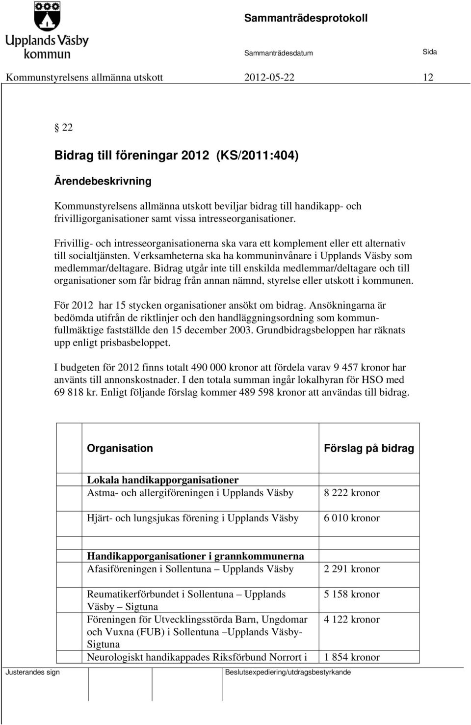 Verksamheterna ska ha kommuninvånare i Upplands Väsby som medlemmar/deltagare.