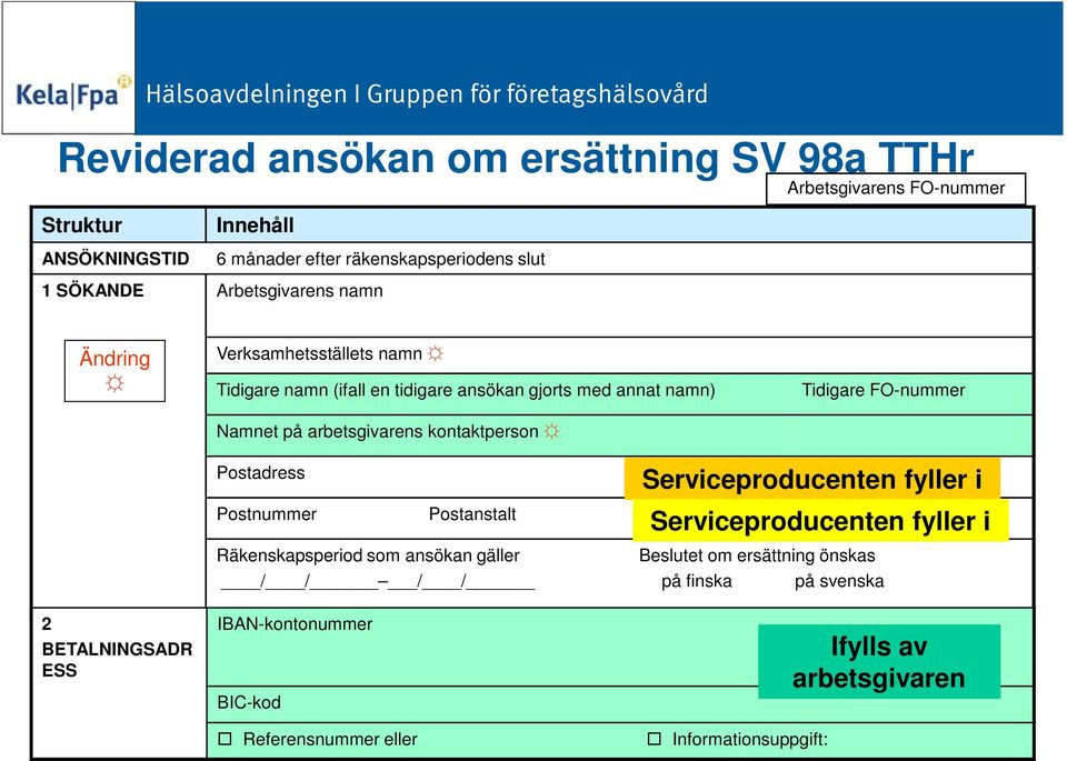 arbetsgivarens kontaktperson Tidigare FO-nummer Postadress Postnummer Postanstalt Serviceproducenten fyller i Serviceproducenten fyller i Räkenskapsperiod som ansökan