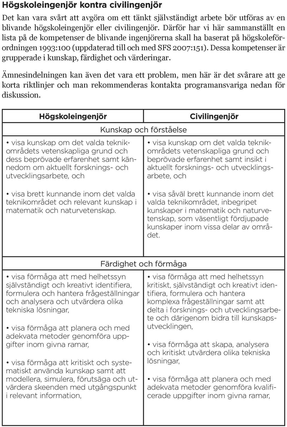 Dessa kompetenser är grupperade i kunskap, färdighet och värderingar.