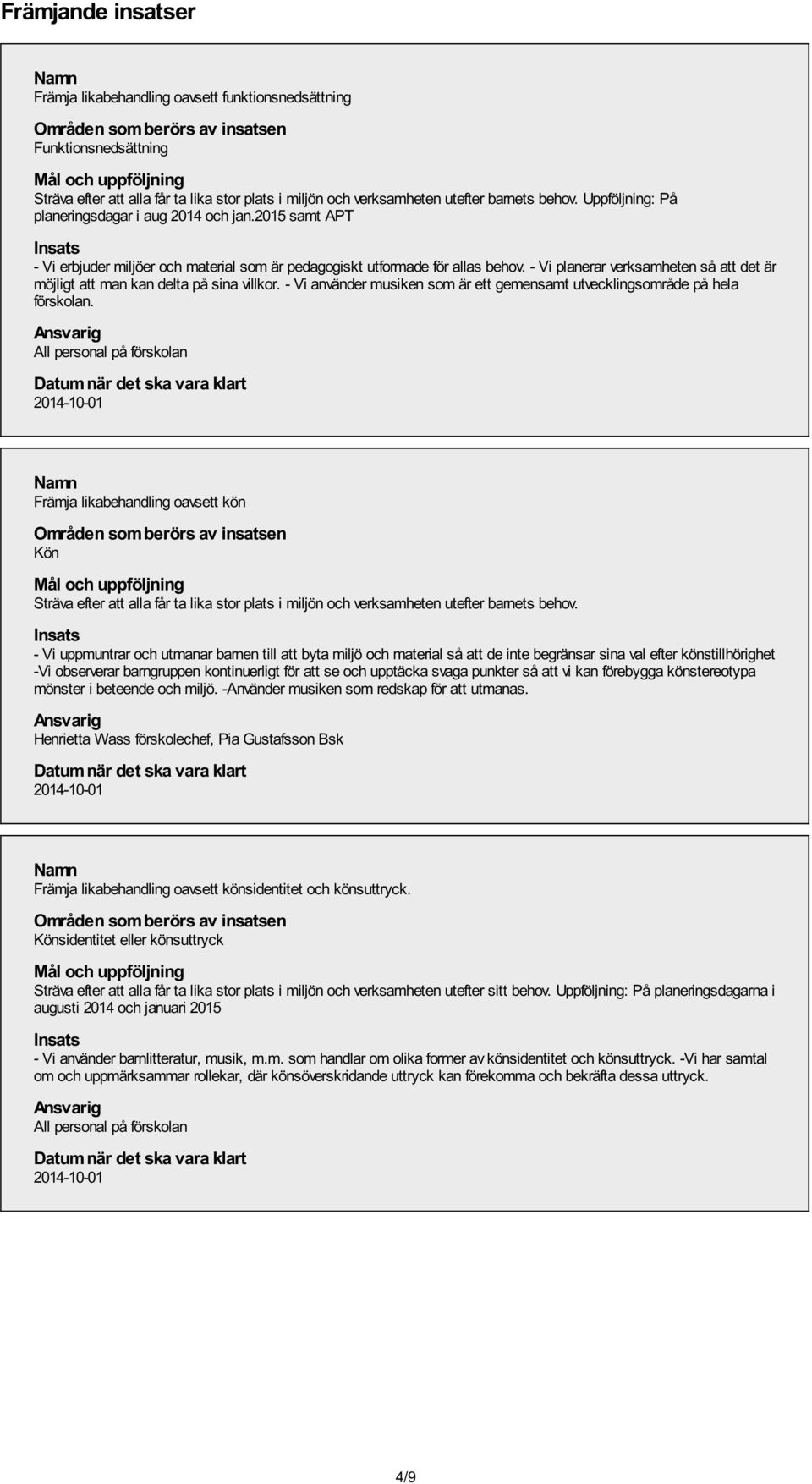 - Vi planerar verksamheten så att det är möjligt att man kan delta på sina villkor. - Vi använder musiken som är ett gemensamt utvecklingsområde på hela förskolan.