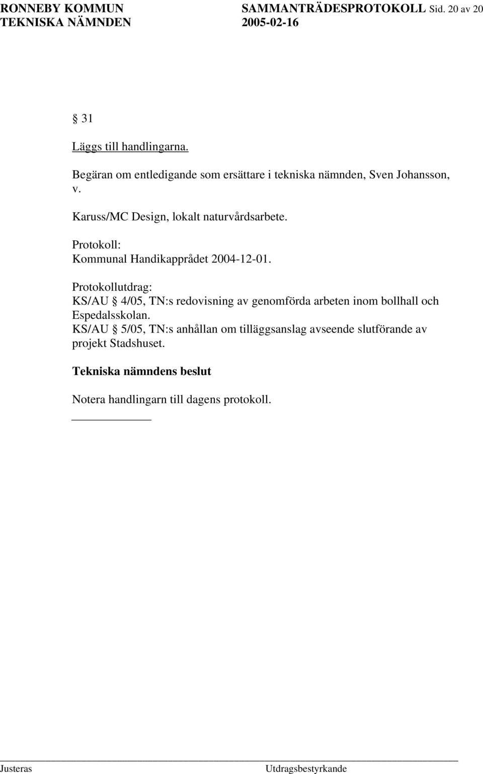 Protokoll: Kommunal Handikapprådet 2004-12-01.