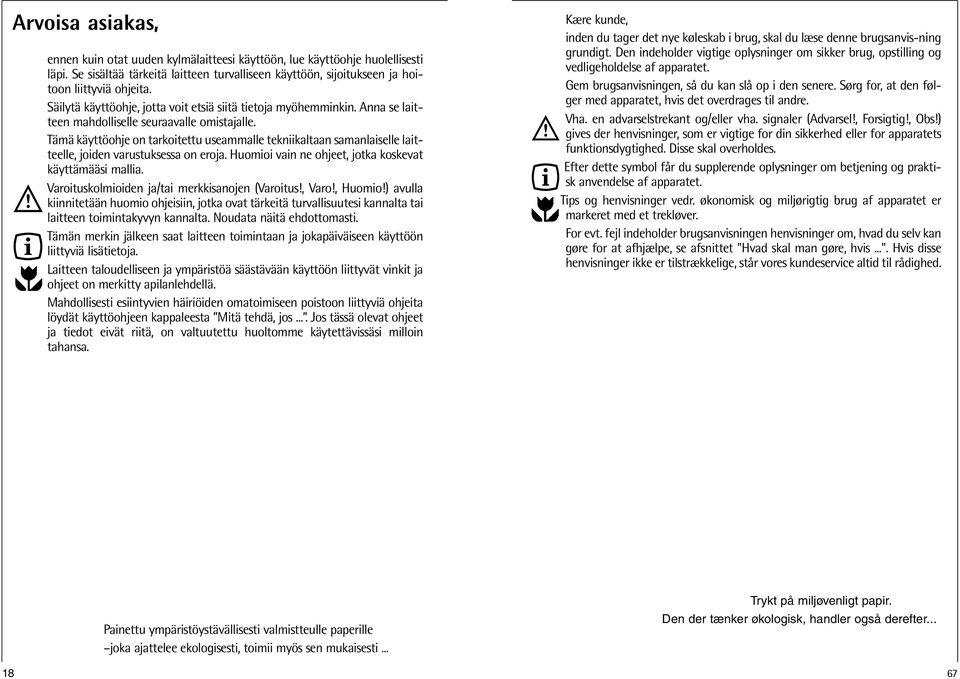 Tämä käyttöohje on tarkoitettu useammalle tekniikaltaan samanlaiselle laitteelle, joiden varustuksessa on eroja. Huomioi vain ne ohjeet, jotka koskevat käyttämääsi mallia.